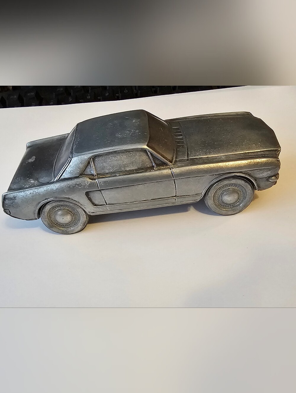 1965 Ford MUSTANG vtg. Piggy/ Coin Bank Silver Metal Toy Car Replica